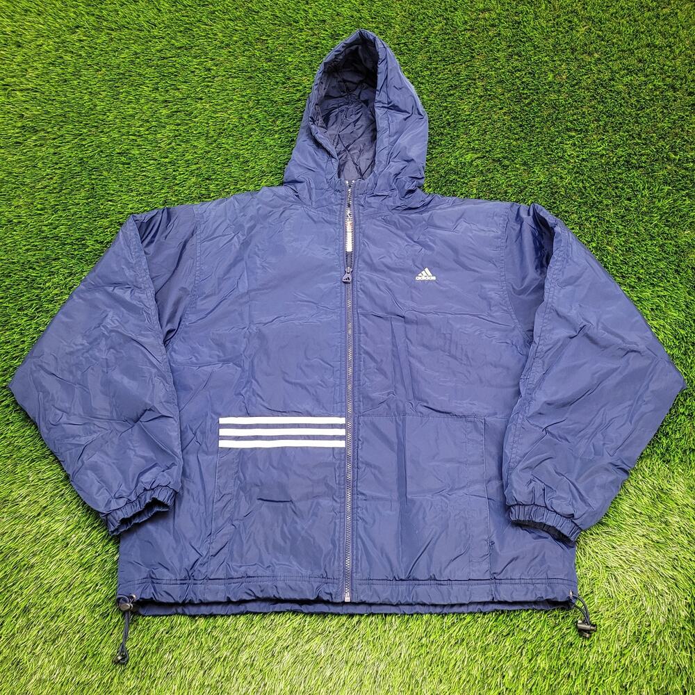 Vintage 90s ADIDAS Hooded Windbreaker Zip Jacket Large 36x27 Boxy Baggy